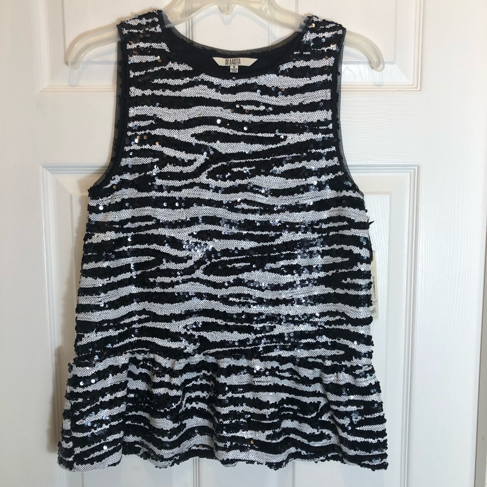 BB Dakota Sleeveless Zebra Sequin Peplum Waist Top  Size Small NEW WITH TAGS